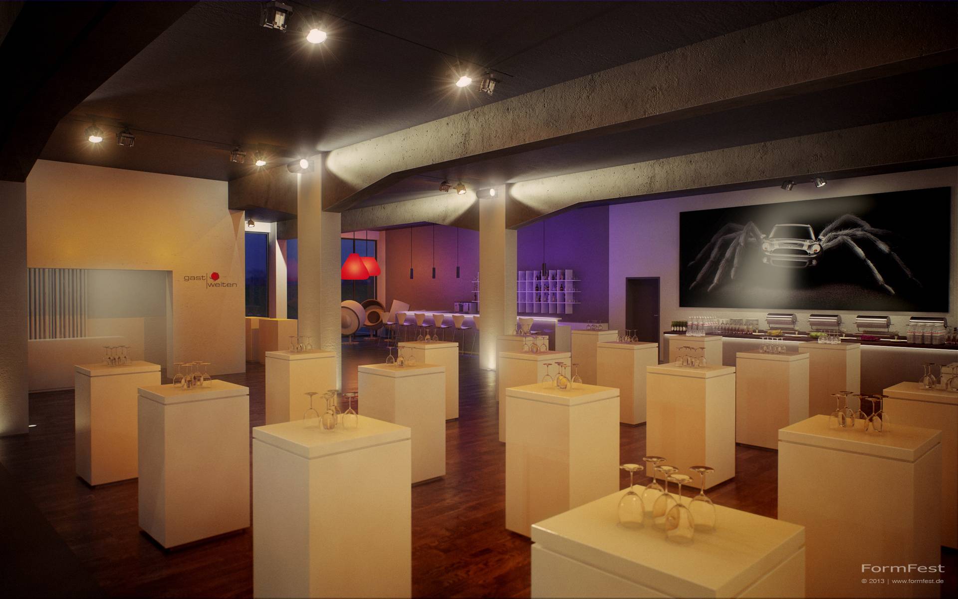 3D-Visualisierung-Rendering Event Veranstaltung Gastwelten Saal
