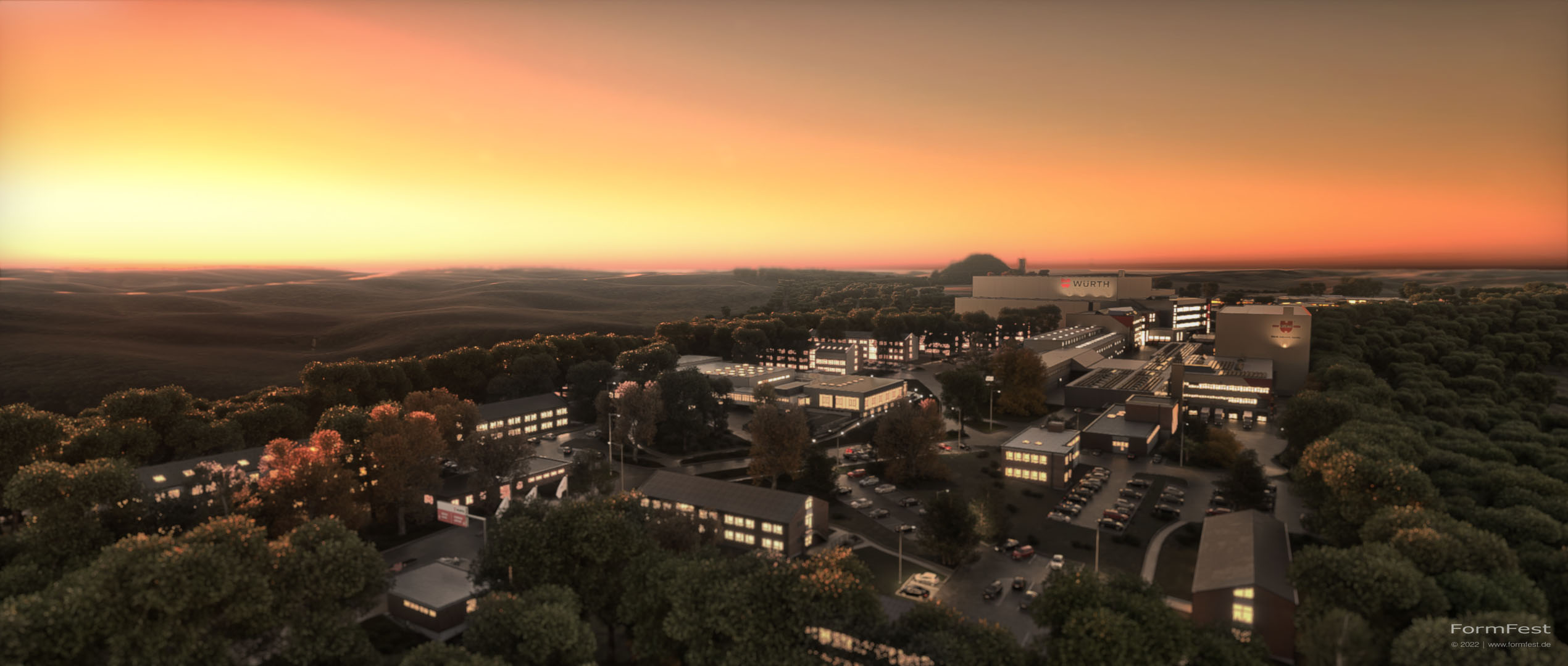 Würth, Bad Mergentheim, Visualisierung Drillberg bei Abendlicht
