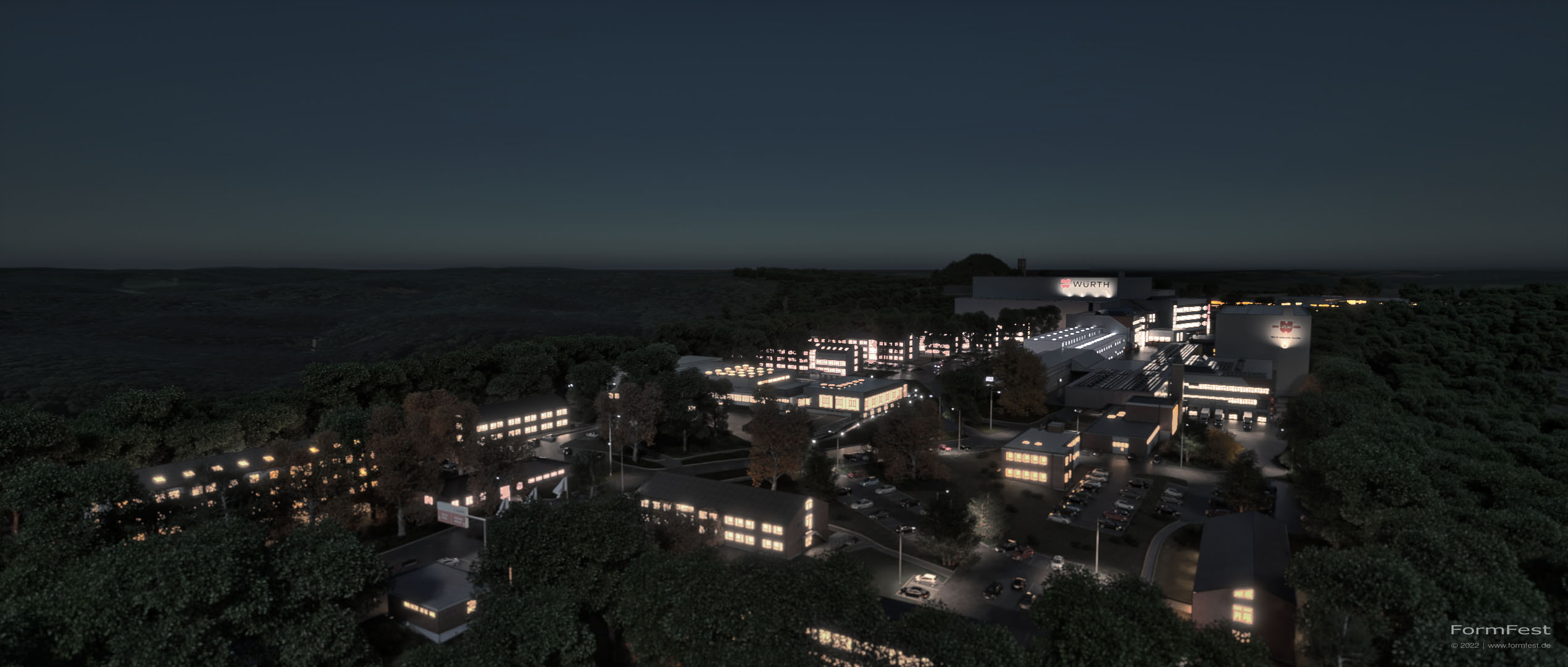 Würth, Bad Mergentheim, Visualisierung, Drillberg bei Nacht