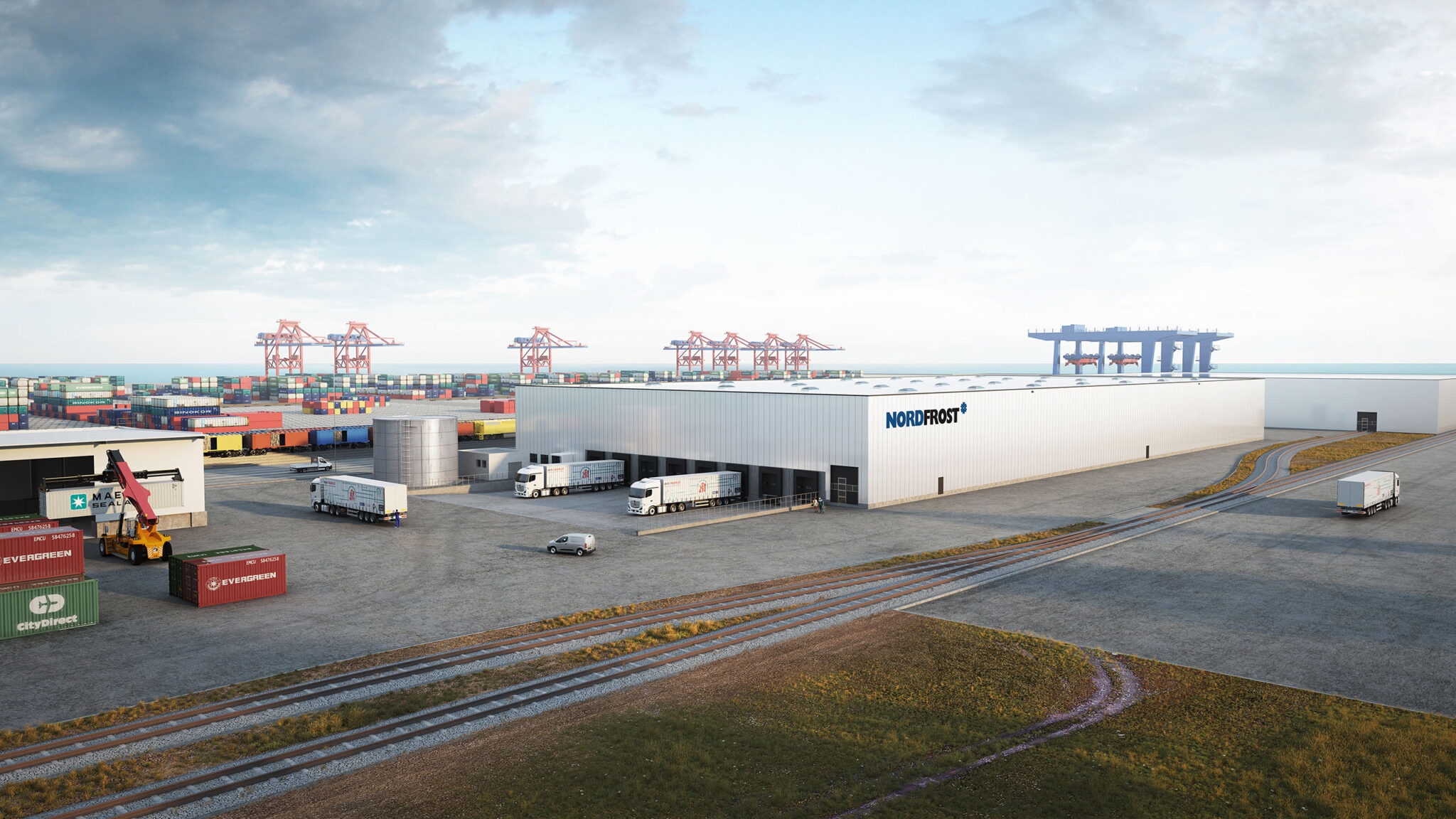 3D Visualisierung einer Logistik-Halle von Nordfrost für Goldbeck